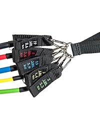 NeeBooFit Resistance Band Set - 5 Exercise Bands with 2 Handles, 2 Ankle Straps, Door Anchor, Carry Bag and Exercise Booklet