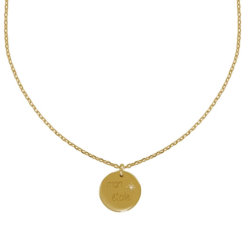 LES POULETTES BIJOUX - Gold Plated Necklace Round Medal Engraved Mon Etoile