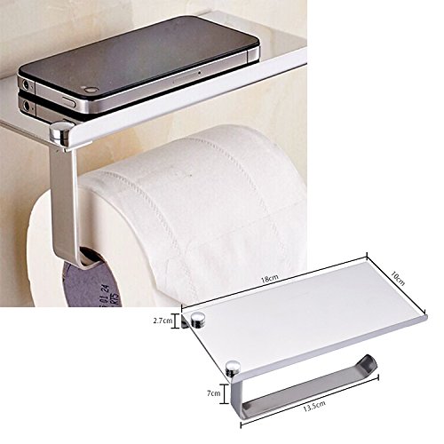 Toilet Paper Holder Rack Wall Mounted Bathroom Tissue Roll Stand Stainless Steel with Mobile Phone Holder Stand