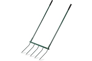 Homwin Broadfork Garden Tool with Steel Handle Heavy Duty Five Tines Broad Fork for Gardening Loosening and Aerating Soil, U-