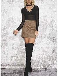 Ropa Simplee pollera minifalda corta al cuerpo, con cintura alta y de gamuza sintética para dama.