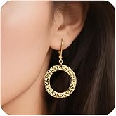 ALEXCRAFT 925 Sterling Silver 14K Gold Dangle Earrings for Women, Hypoallergenic Drop Handmade Hammered Circle Round Earring Leverback Dangling Minimalist Earings