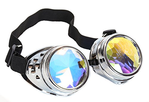 Kaleidoscope Goggles Sunglasses Cosplay Aviator Steampunk Cyber Ravers (SILVER)