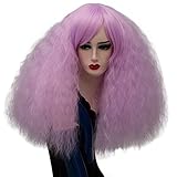 ELIM Short Fluffy Wigs Light Purple Cosplay Wig Curly Wavy Synthetic Hair Halloween Costume Wigs Oblique Bangs for Women with Wig Cap Z079L