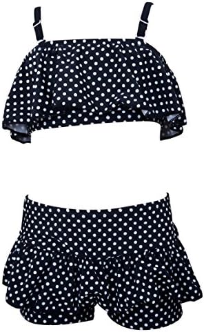 Phayon Girls Swimsuit Bikini and Pantskirt Set Kids Cute Reffles Blue Black Navy Polka Dot Size 2 4 6 8 10