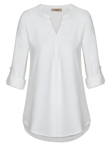 Timeson White Blouses for Women,3/4 Sleeve Chiffon Tunics Tops for - Main Image