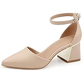 BCTEX COLL Womens Pointed Toe Pumps Shoes Ankle Strap Chunky Low Heels Metal Lined Sandals Designed for Women