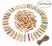 Mini Wooden Clips, Magnolian 100Pcs Colored Natural Mini Wooden Photo Paper Peg Pin Craft Clips Bundle with 66 Feet Jute Twine