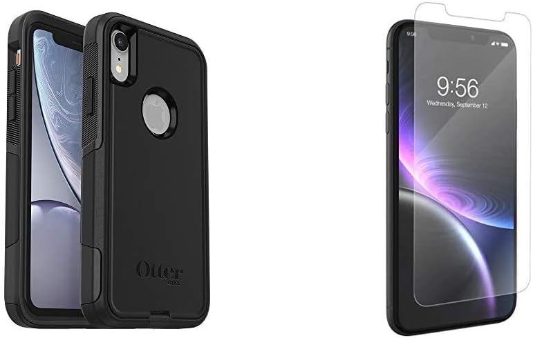 OtterBox Commuter Series Case for iPhone Xr - Frustration Free Packaging - Black & ZAGG InvisibleShield Glass+ Screen Protector – High-Definition Tempered Glass for The Apple iPhone XR