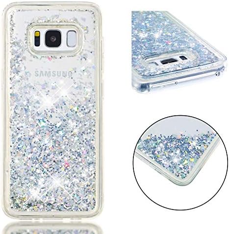 WindTeco Galaxy S8 Plus Case Glitter Liquid, Floating Bling Sparkle Quicksand Shiny Case Crystal Clear Bumper Silicone Shockproof Protective Cover for Samsung Galaxy S8 Plus, Silver