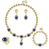 Moochi Gold Plated Blue Zircon Stones Embedded Brass Necklace Earrings Jewelry Set