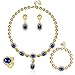 Moochi 18K Gold Plated Blue Beads Necklace Earrings Jewelry Set