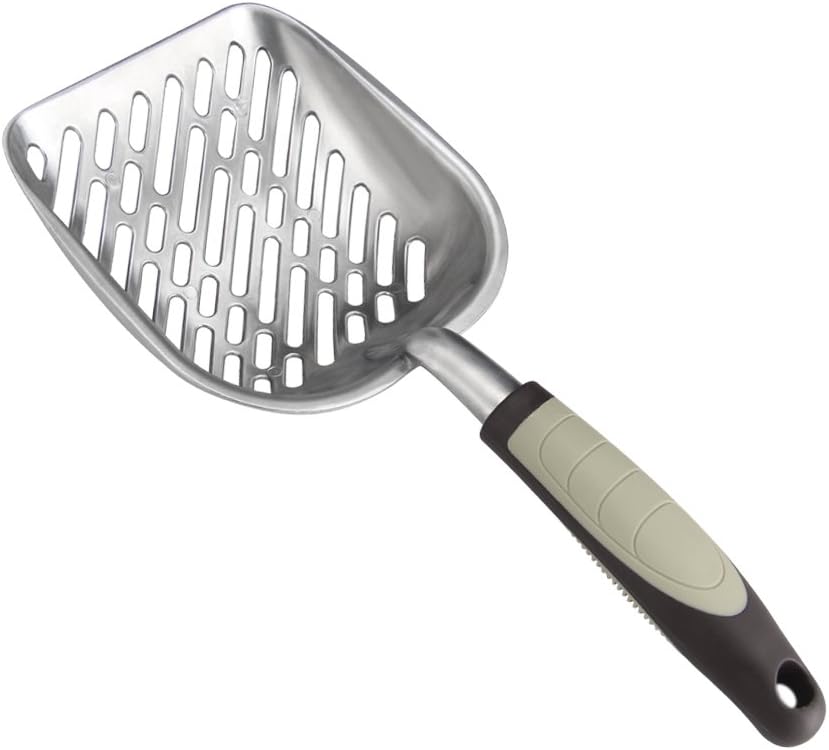 Cat Litter Scoop โ KiddyWoof Strong Metal Pet Litter Scoop, Stainless Steel Litter Scoop, Durable Grip Sift Pet Kitty Dog Pooper Scooper with Long Handle