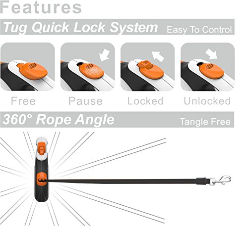 image for TUG Medium White/Orange Dog Retractable Leash Kit ...