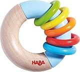 HABA Ring Around Clutching Toy, Small Rattle and Teether with Five Moving Rings (Made in Germany)