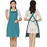 NEWGEM Adjustable Cross Back Bib Aprons with 2 Pockets Cotton for Women,Butcher,Hairstylist Fits for Grill,bbq,Paint Light Green