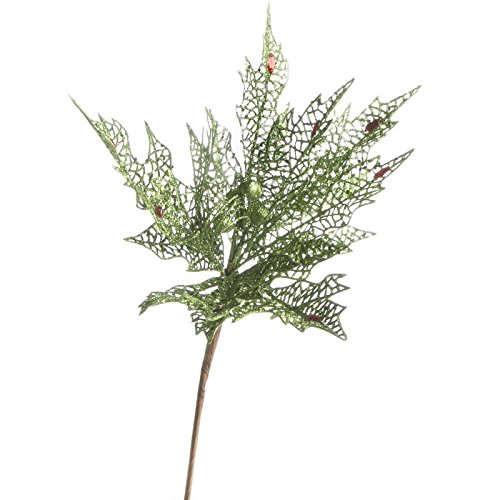 Factory Direct CraftÂ® Pair of Glamorous Green Sparkling Mesh Poinsettia Stems for Holiday and Home Decor