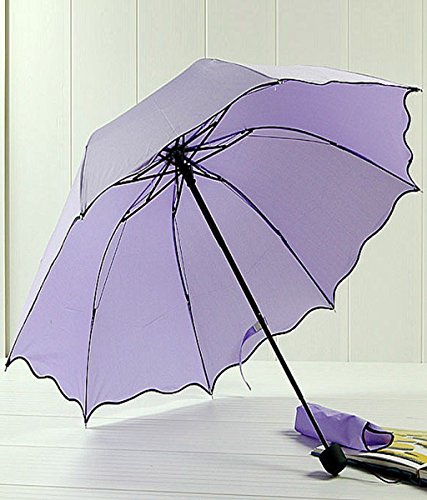Sunsee Women Flouncing Folding Lotus Leaves Princess Dome Parasol Sun/Rain Umbrella (Purple) - Thumbnail 2