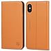 SHIELDON iPhone Xs Case, iPhone Xs Wallet Case, Genuine Leather Flip Magnetic Book Design Auto Sleep Wake Credit Card Slots Shock-Absorbing Protective Case Compatible with iPhone Xs (5.8 inch) - Brown