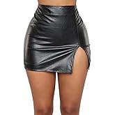 Women's Faux Leather Skirt High Waist Side Split PU Bodycon Pencil Skirt Clubwear