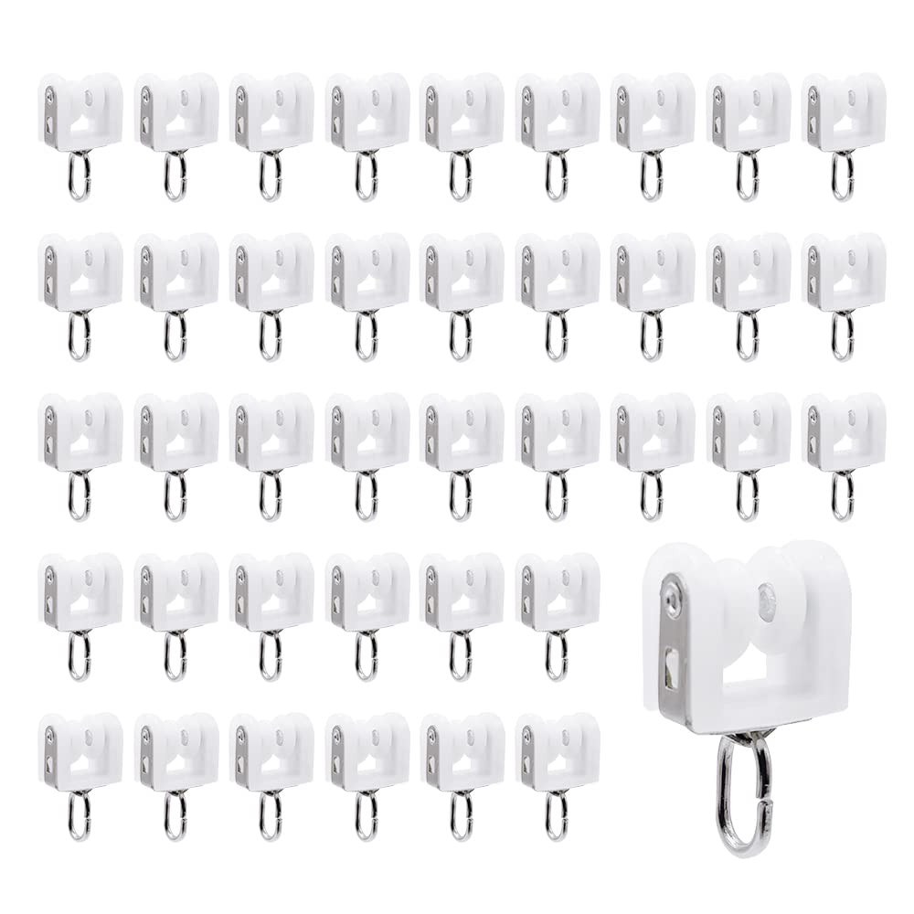 HLIWS Curtain track plastic double wheel,40 Pcs Curtain track rollers,Flexible Bendable Curtain Track Rollers,for Ceiling Curtain Track(white) — image 1