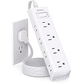 Flat Plug Power Strip, Ultra Thin Flat Extension Cord - 12 Outlets 3 Sides | 5ft Multi-Outlet Extension Cord, 1050J Surge Protector, Wall Mount Desk Charging Station, Home Office Dorm Room Essentials