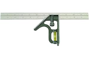 Johnson Level & Tool 400EM-S Heavy Duty Professional Inch/Metric Metal Combination Square, 12", Silver, 1 Square