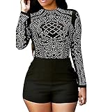 Blansdi Women Rhinestone Mesh See Through Bodycon Clubwear Party Short Jumpsuit Rompers