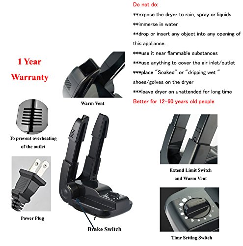Manledio Electric Shoe Boot Dryer and Warmer, Portable Folding Dryer with Adjustable Rack for Boots Shoes Socks Gloves Helmet and Gear (110V)