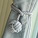 1 Pair Blackout Curtain Rope Tieback, BUZIO Hand-Knitted Cord Rustic Cotton Holdbacks - Easy Knot Loop Connection, Gray