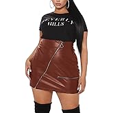 PYL Women’s Plus Size Zipper PU Faux Leather Skirt Short High Waist Mini Bodycon