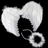 CHICHIC Feather Angel Wings and Halo Headband Halloween Party Costumes for Cosplay White Butterfly Style Costume Angel Wings