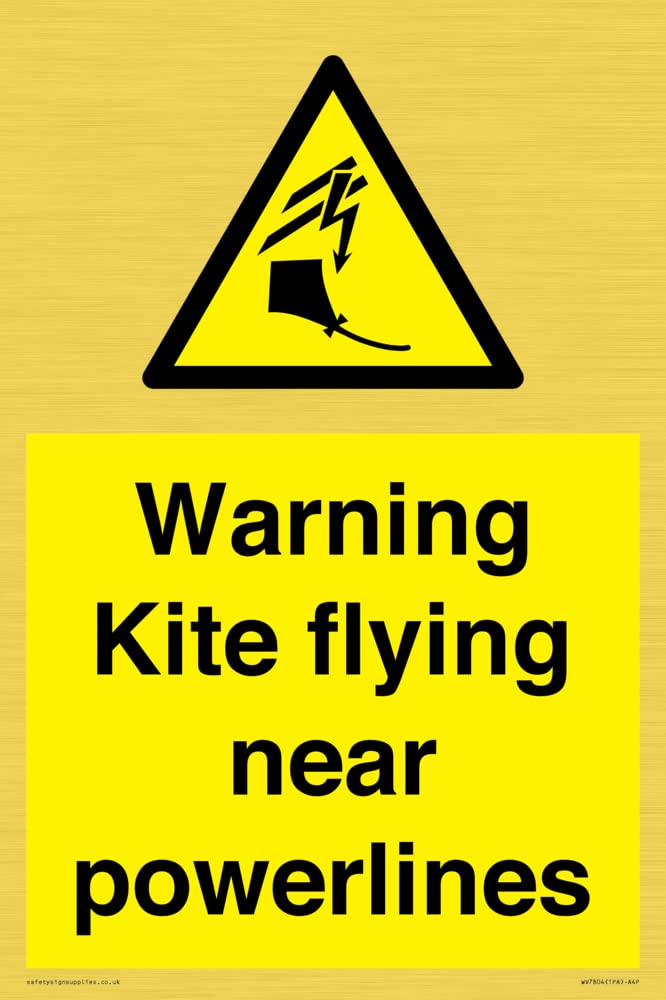 Warning Kite flying near powerlines Sign - 200x300mm - A4P