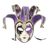 Christmas Party High-End Mask,Full Face Venetian Joker Masquerade Theater Mask Mardi Gras Party Ball Mask (Purple, 6.7