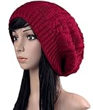 Unisex Knit Beret Winter Warm Ski Cap Skull Beanie Hat (One Size, Wine Red)