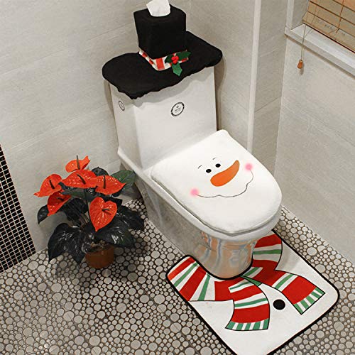 Sunm Boutique 3-Piece Christmas Snowman Toilet Seat Cover Toilet Tank Cover and Rug Snowman Bathroom Sets for Christmas Decorations
