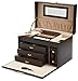 WOLF Heritage Small Jewelry Box, Black - 10 Compartments & Seven Ring Rolls - Includes Travel Case