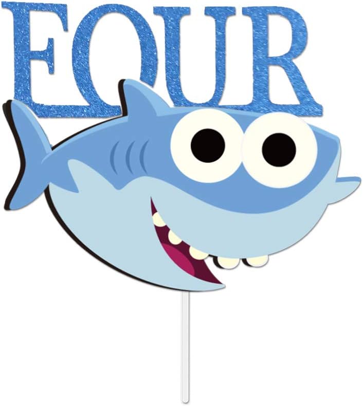 GmakCeder Shark FOUR Birthday Cake Topper for Baby Shark Birthday Boy