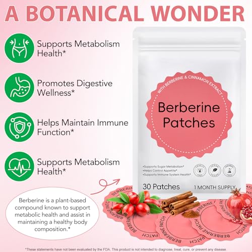 Berberine Patches 60 Count – Berberine & Cinnamon Extract Body Patches, Vegan & Cruelty Free, Supports Healthy Metabolism, Discreet Daily Wear & Travel Friendly