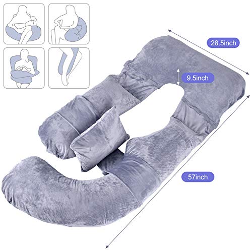 BATTOP Full Body Pregnancy Pillow G-Shaped Maternity Pillow Removable for Sleeping with Nursing Baby Design Support for Back Belly Hips Legs (Dark Gray)
