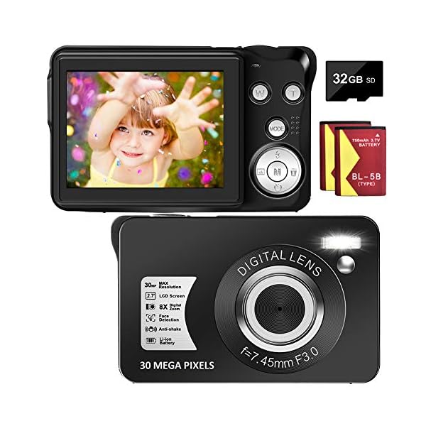 Digitalkamera Fotoapparat Digitalkamera 30 MP 1080P Kompaktkamera 8X Digital Zoom-Minikamera 2,7-Zoll-LCD…