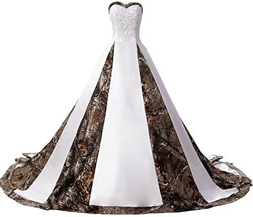 DianSheng Women's Satin Ball Gown Camouflage Wedding dresses For Bride 2017 Camo Bridal Gowns White us12
