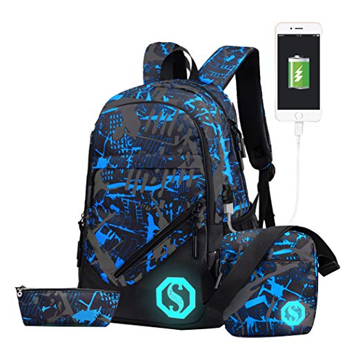 JiaYou Boy Girl Unisex 20L Fashion School Bag Backpack with Florescent Mark 3 Sets/2 Sets (20L, USB ColorG 3 Sets) - Thumbnail 6