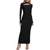 Women's Formal Fall Long Sleeve Maxi Dress Crisscross Halter Mesh Ruched Bodycon Wedding Guest Cocktail Party Long Dresses