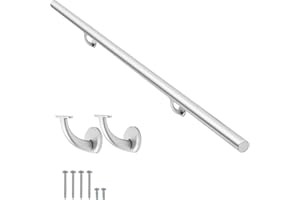 PICESA 3FT Modern Aluminum Handrail Set, handrails for Indoor Stairs,Deck,Slope, Wall Mounted Staircase handrails, Zink Alloy Brackets Included,Rust Free. (Anodized Silver, 3 FT)
