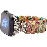 NUZUJX Natural Stone Imperial Jasper Bracelet Beaded-Bands Compatibe with iWatch Series11 10 9 8 7 6 5 4 3 2 1, Handmade Elastic Stretch Beaded Strap For iWatch Bands 38mm 40mm 41mm 42mm 44mm 45mm