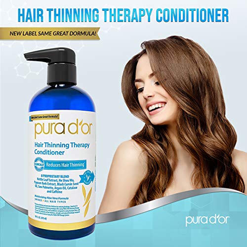 PURA D'OR Hair Thinning Therapy Conditioner - Strengthening, Clarifying & Moisturizing Cleanser - For Fuller Volume, Added Moisture, And Softer Hair, Men & Women, 16 Fl Oz (Packaging may vary)