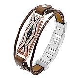 TENGL Compatible Fitbit Flex 2 Bands Bracelet, Adjustable Replacement Genuine Leather Braided Wristbands Metal Clasp with Rhinestone Large Small