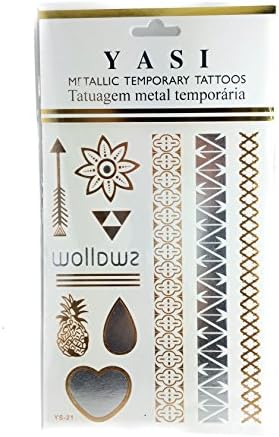 Yasi Metallic Temporary Tattos - Arrow, Flower and Heart YS-21