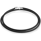 Bling Jewelry Unisex Plain Thin Black Rubber Cord Necklace with .925 Sterling Silver Lobster Claw Clasp - Available in 14, 16, 18, 20, and 24 Inch Lengths